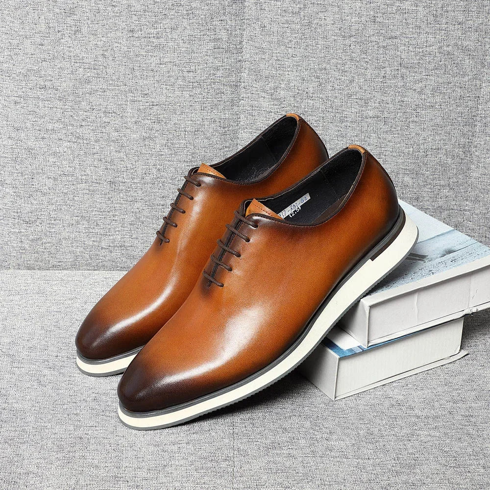 Men's Classic Whole Cut Oxford Shoes | Genuine Cowhide Leather Black & Brown Casual Sneakers (Breathable) Luxegan