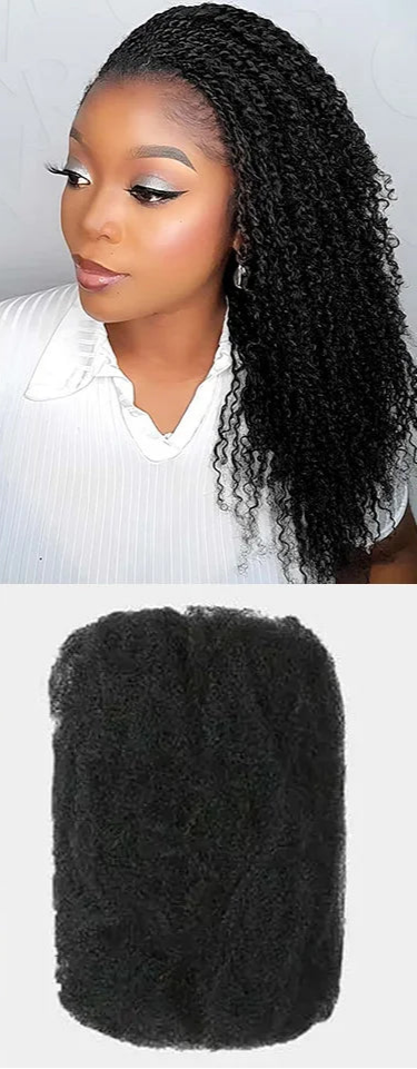 Remy Afro Kinky Bulk Human Hair for Braiding | No Attachment DIY Mini Twists & Braids (Brazilian, 1Pc) Luxegan
