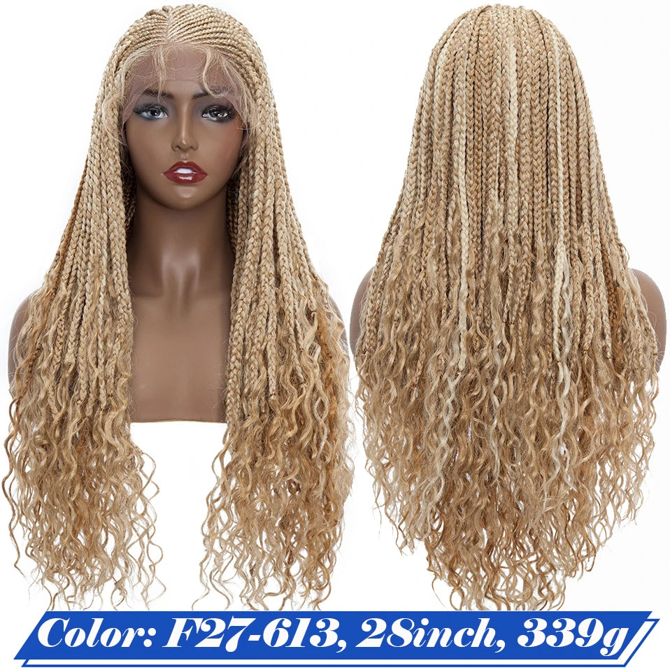 28" Knotless Box Braids Wig | Long | Lace Front | With Baby Hair | Afro Brazilian Style