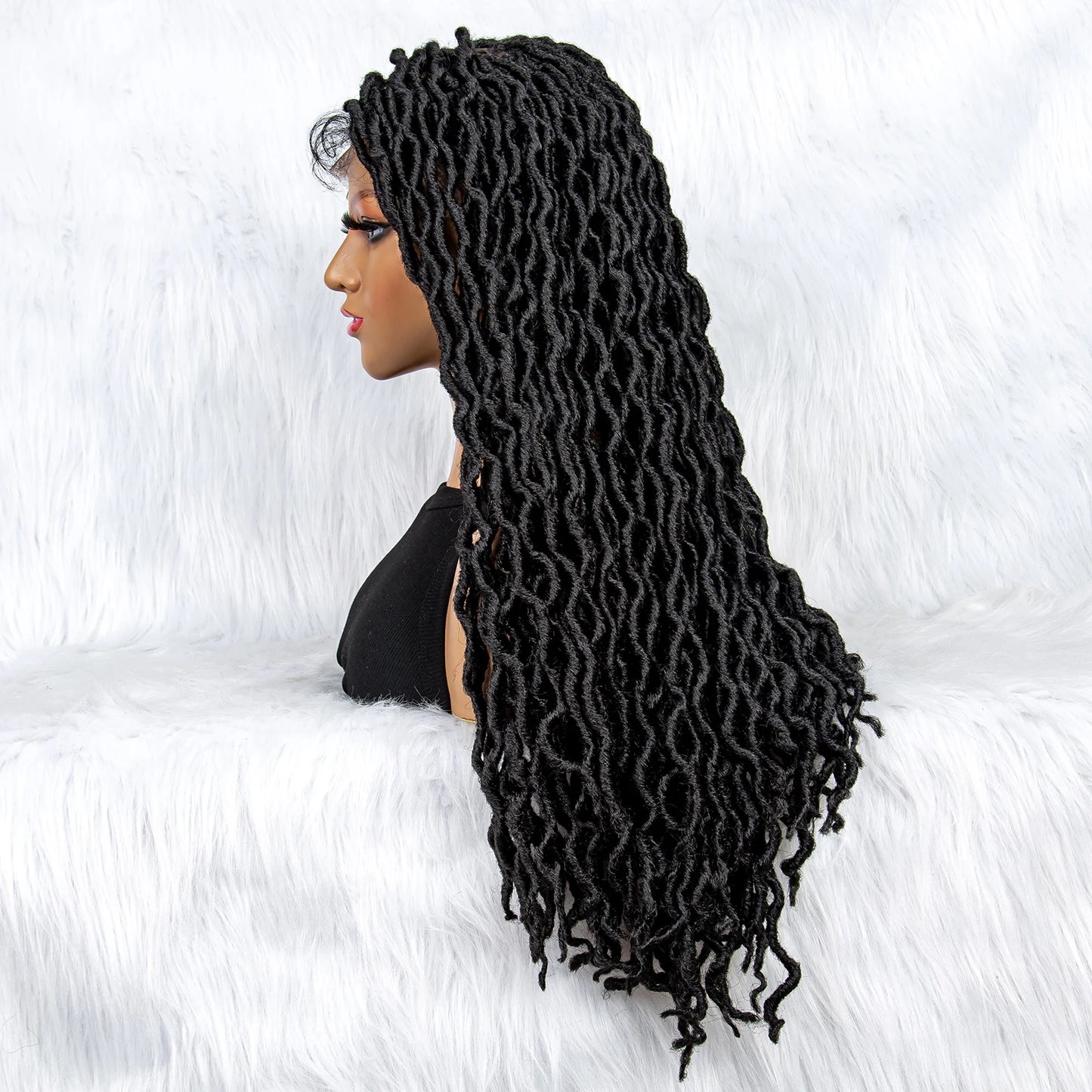Knotless Box Braided Wig with Curly Ends & Baby Hair | Synthetic Lace Front Wig for Black Women Luxegan