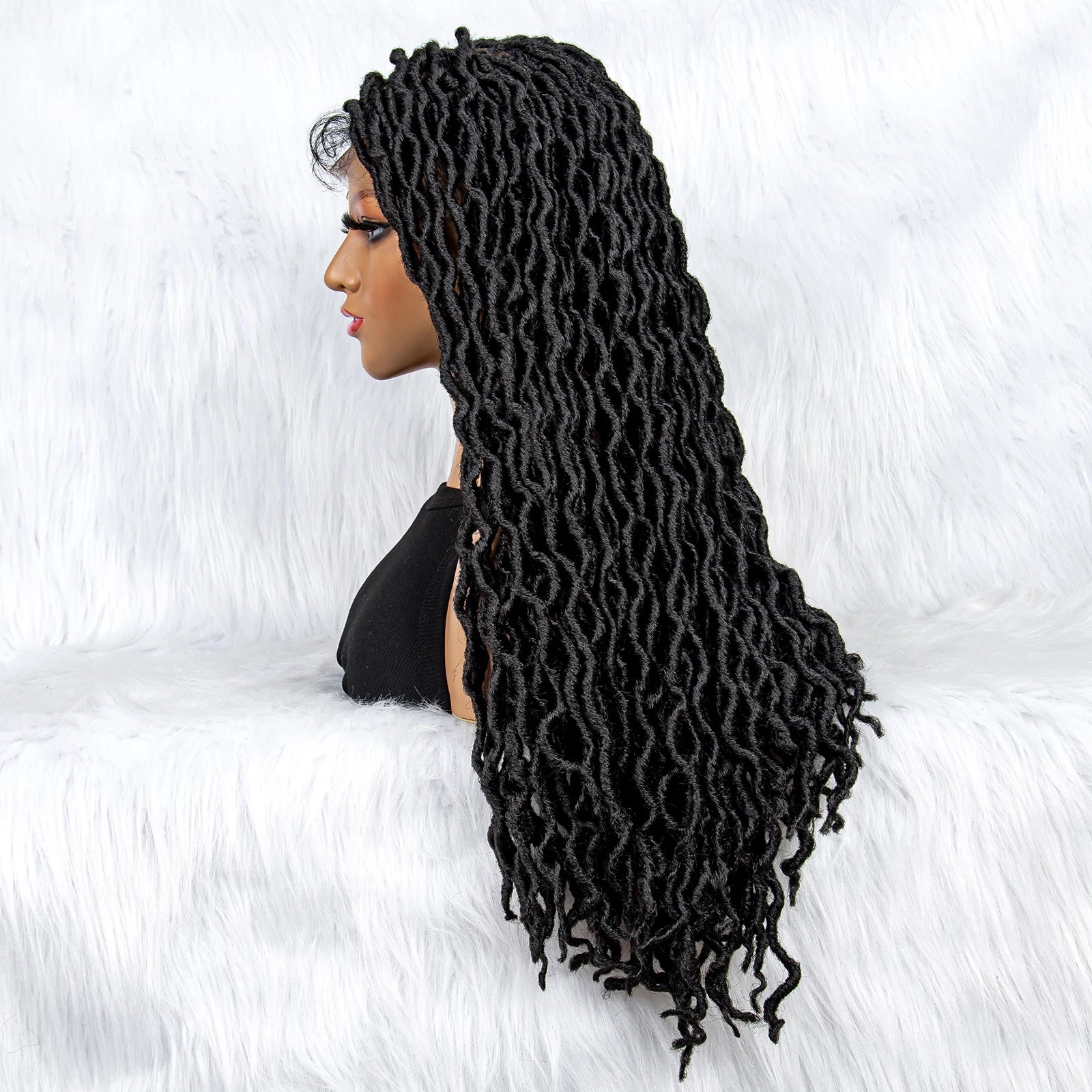 Knotless Box Braided Wig with Curly Ends & Baby Hair | Synthetic Lace Front Wig for Black Women Luxegan