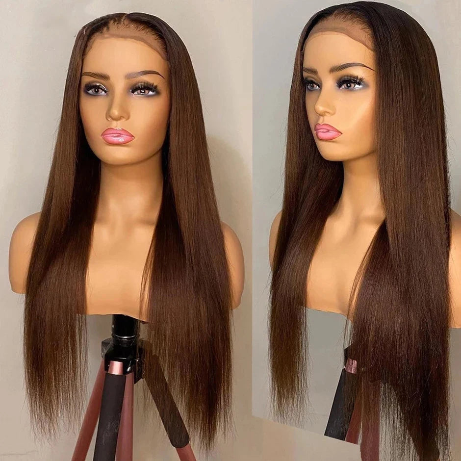 Wear & Go Glueless Chocolate Brown Straight HD Lace Front Human Hair Wig (Pre-Plucked, Long) Luxegan