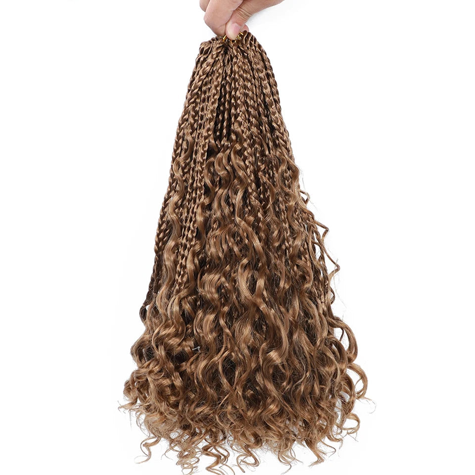 Ombre Goddess Box Braids Crochet Hair with Curly Ends | 14 Inch | 1-6 Packs Luxegan