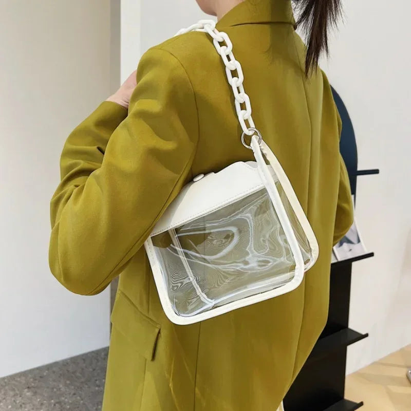 Clear Crossbody Bag for Women | Transparent Shoulder Chain Bag & Small Square Satchel Luxegan