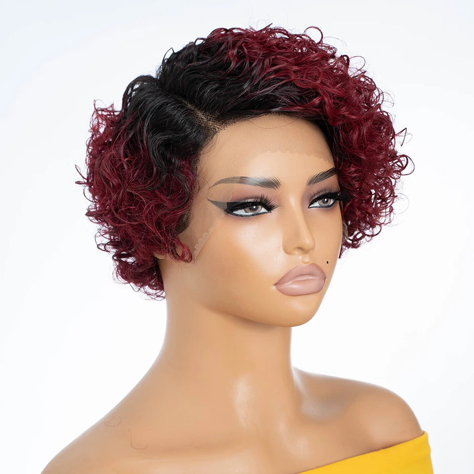 Natural Black Pixie Cut Wig | Short Curly Bob 13x1 Lace Front Human Hair (Pre-Plucked) Luxegan