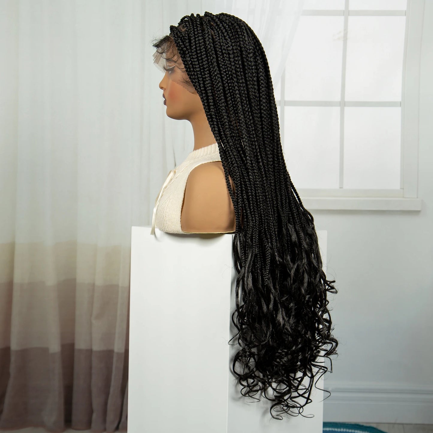 34" HD Boho Box Braids Wig | Curly Ends | Full Lace | Baby Hair Luxegan