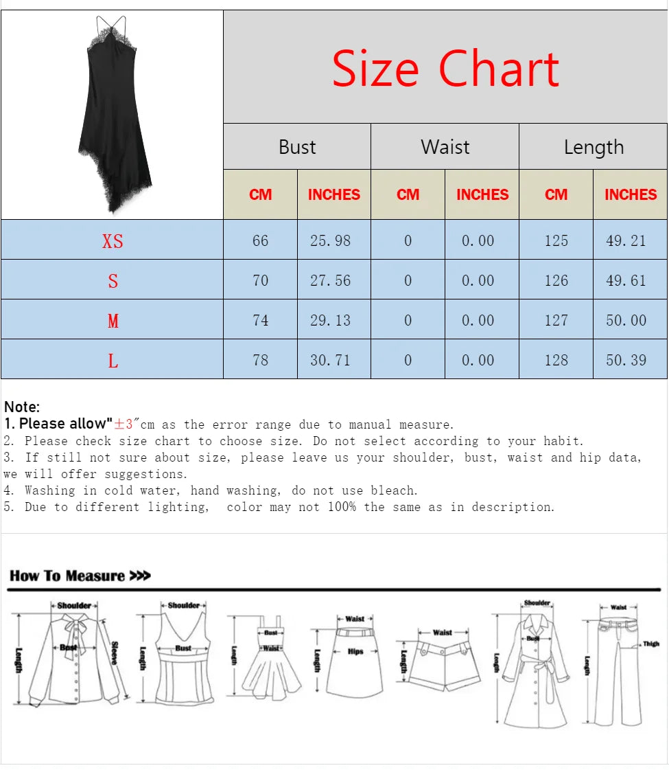 Lace Trim Satin-Texture Halter Midi Dress | Sexy Asymmetric Loose-Fit Camisole | Spring/Summer Slight Stretch Club Dress Luxegan