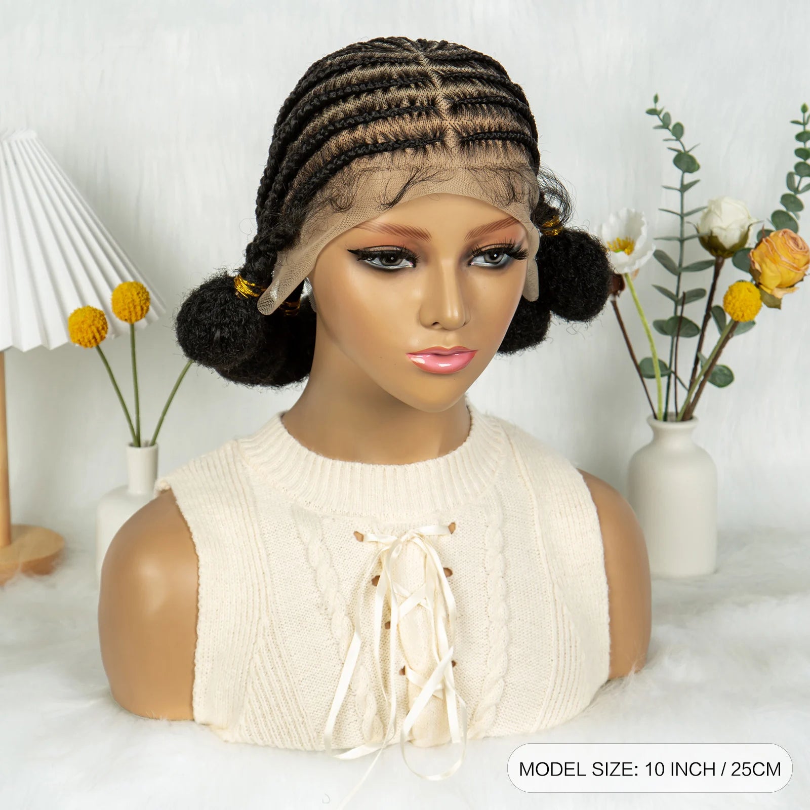 Handmade Bantu Braided Wig | Short Bob | Full Lace | Baby Hair | Synthetic Hair | Women