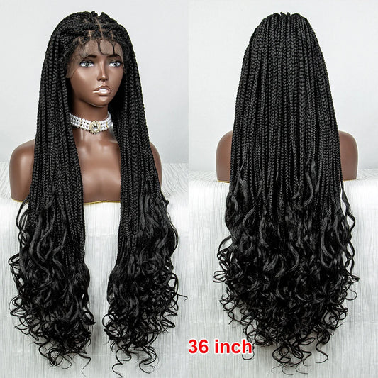 36" Water Wave Braided Wig | Lace Front | Baby Hair | Long Braids Luxegan