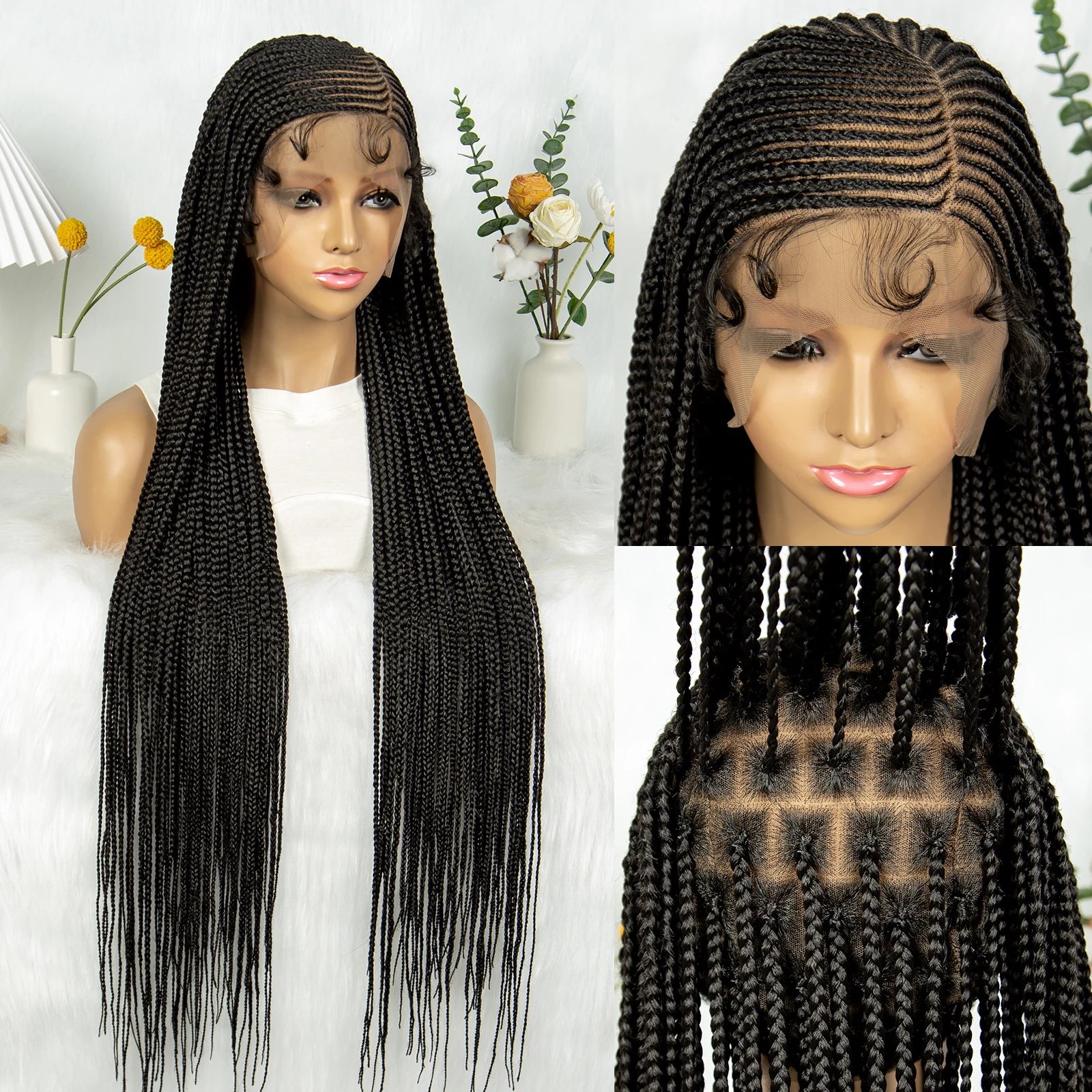 Full Lace Cornrow Knotless Box Braids Wig with Baby Hair Luxegan