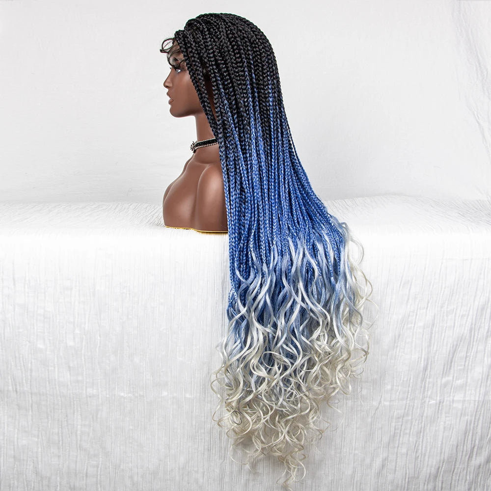 36" Water Wave Braided Wig | Lace Front | Baby Hair | Long Braids Luxegan