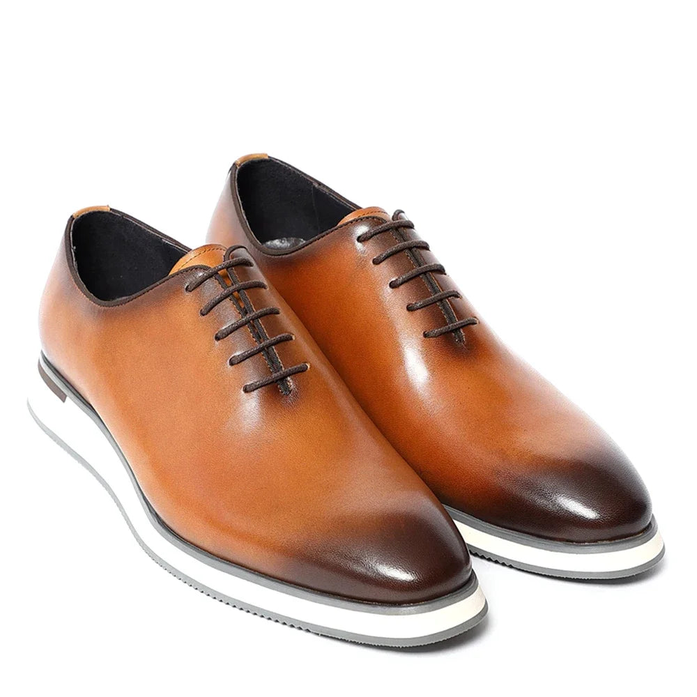 Men's Classic Whole Cut Oxford Shoes | Genuine Cowhide Leather Black & Brown Casual Sneakers (Breathable) Luxegan