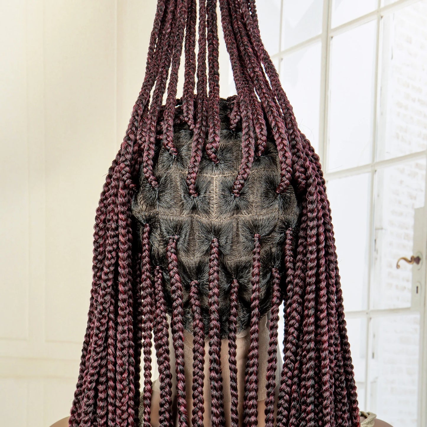 36" Long Knotless Braided Wig - Full Lace, Cornrow Accents, Baby Hair - For Black Women