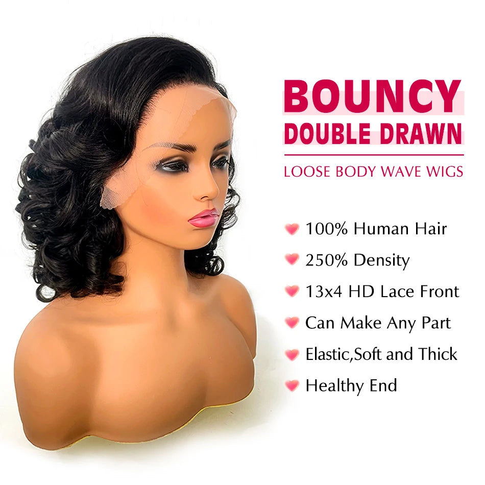 Effortless Beauty: Vietnamese Bouncy Curly Wave Lace Front Wig | Remy | Density Double Drawn | Loose | HD Lace | Glueless | Lace Frontal | Raw Human Hair Wigs