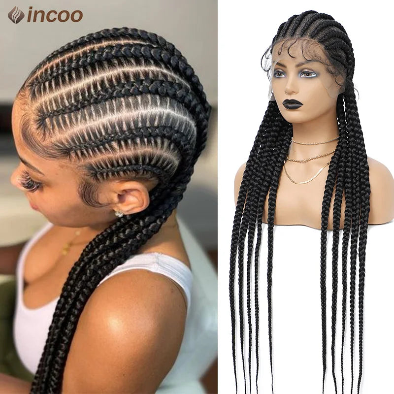 36" Twist Braided Wig | Cornrows & Goddess Braids | Full Lace Frontal | Baby Hair Luxegan