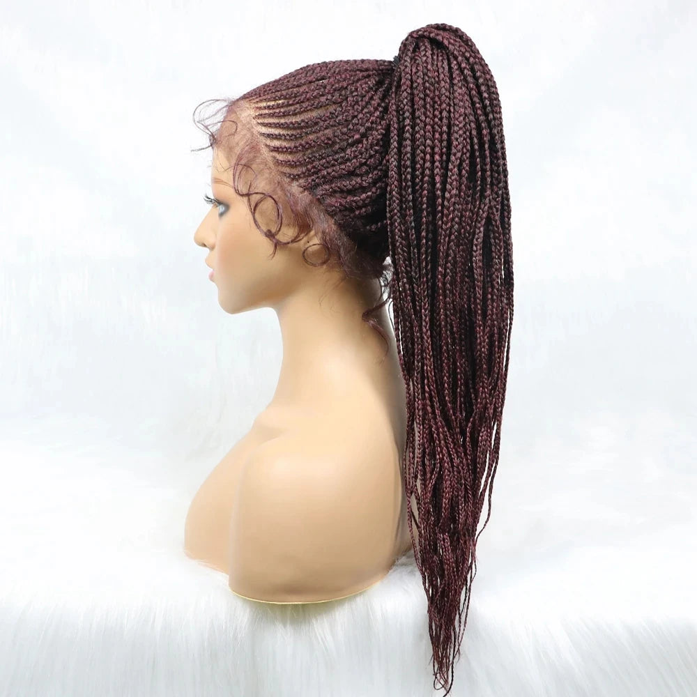 30" Braided Lace Front Wig for Black Women | African Braids with Baby Hair | Synthetic Glueless Mat Wig