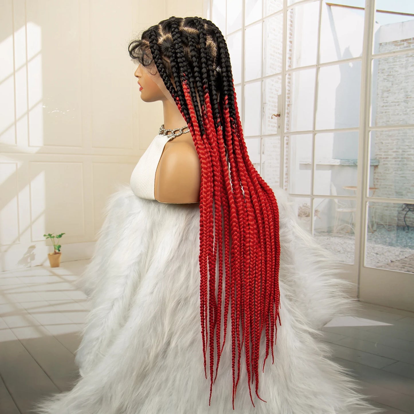 36" Big Knotless Box Braided Full Lace Wig | Cornrow Braiding Wig | Baby Hair | Synthetic Braids | For Women