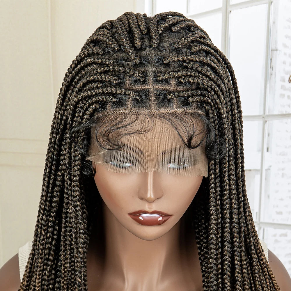 24" Full Lace Knotless Box Braided Wig | Lace Frontal Cornrow Braids | Baby Hair Synthetic Wig for Women Luxegan