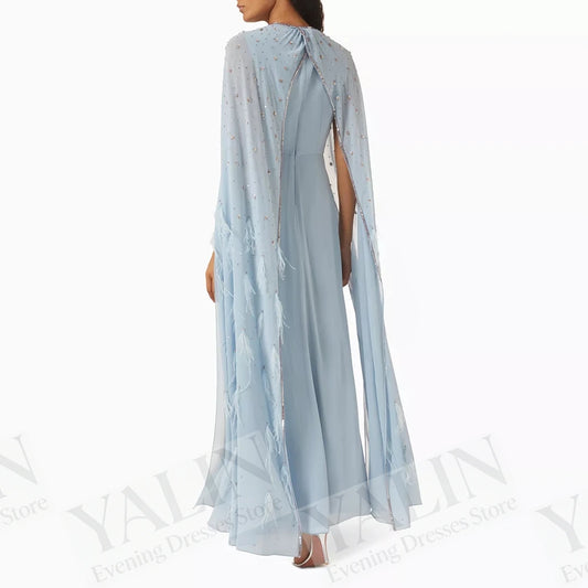 Sequined Stole A-Line Prom Dress | O-Neck Sleeveless Ankle-Length Evening Gown Luxegan