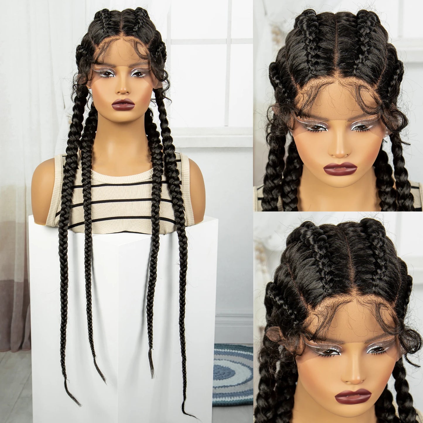 36" Natural Cornrow Braids Wig | Lace Front | Baby Hair | Long Braids Luxegan