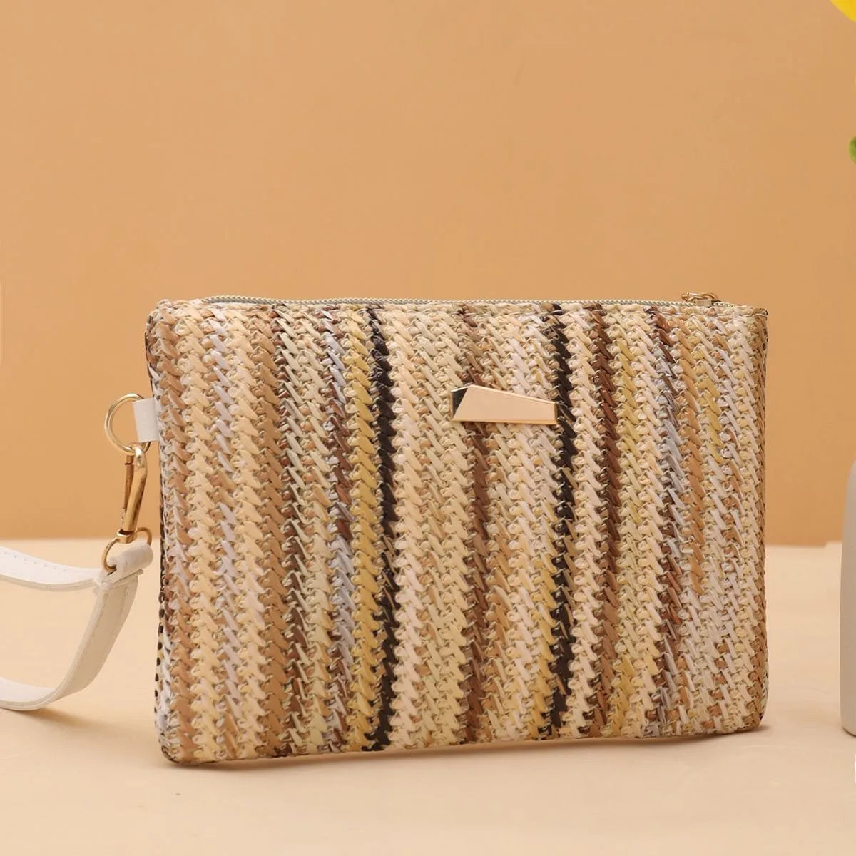 Women’s Summer Retro Straw Woven Handbag | Colorful Bohemian Woven Wristlet & Beach Wallet | Handmade Grass Knitting Clutch & Coin Purse Luxegan