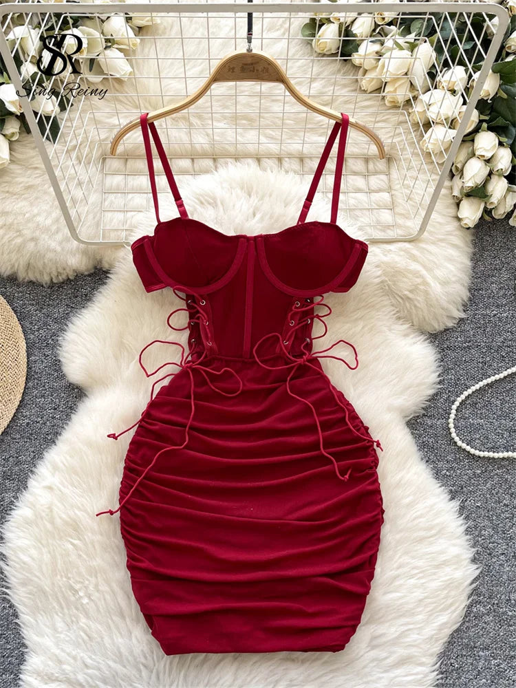 Patchwork Camisole Sleeveless Lace-Up Slim Sheath Knee-Length Dress – Non-Stretch Polyester, Natural Waist, Summer Luxegan