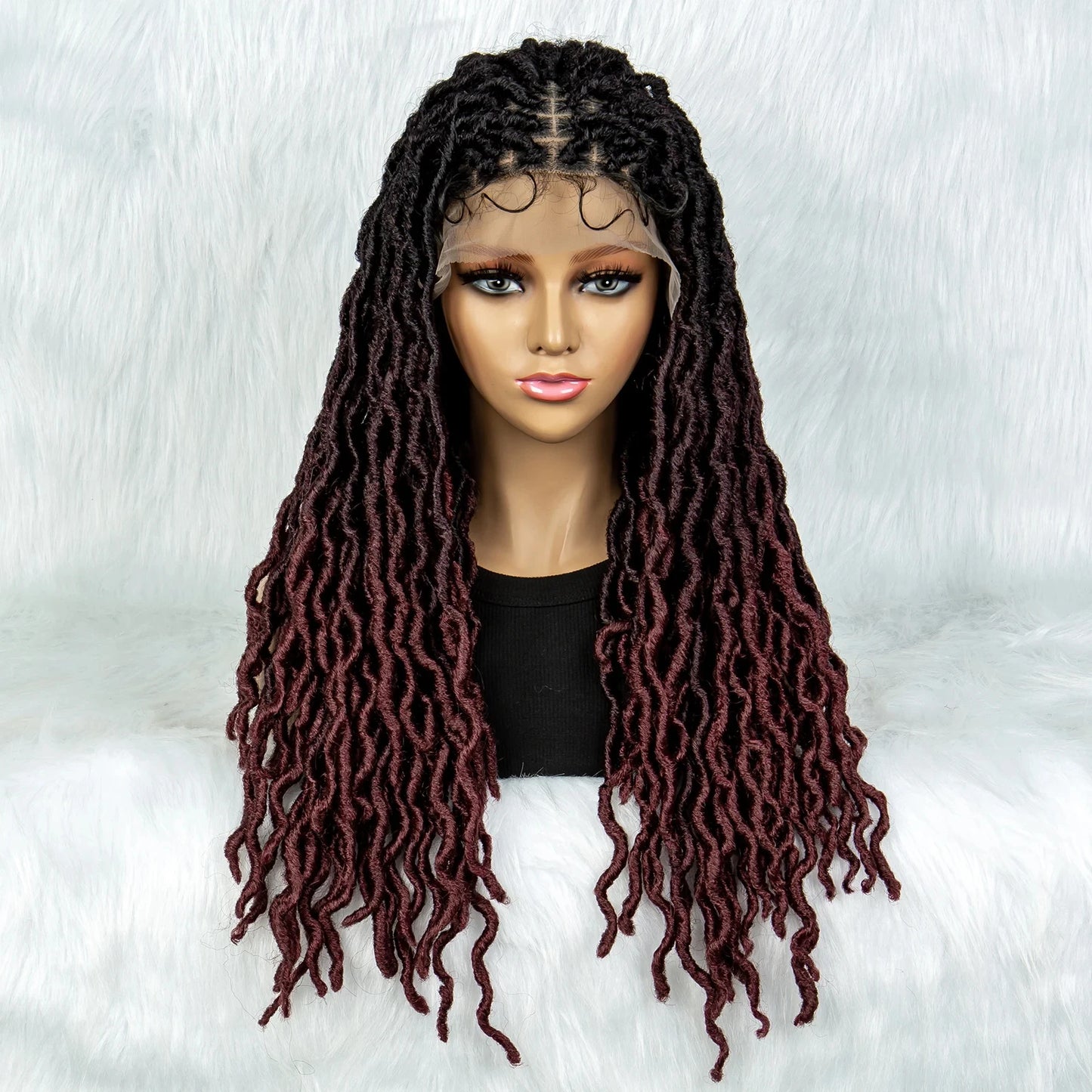 Knotless Box Braided Wig with Curly Ends & Baby Hair | Synthetic Lace Front Wig for Black Women Luxegan