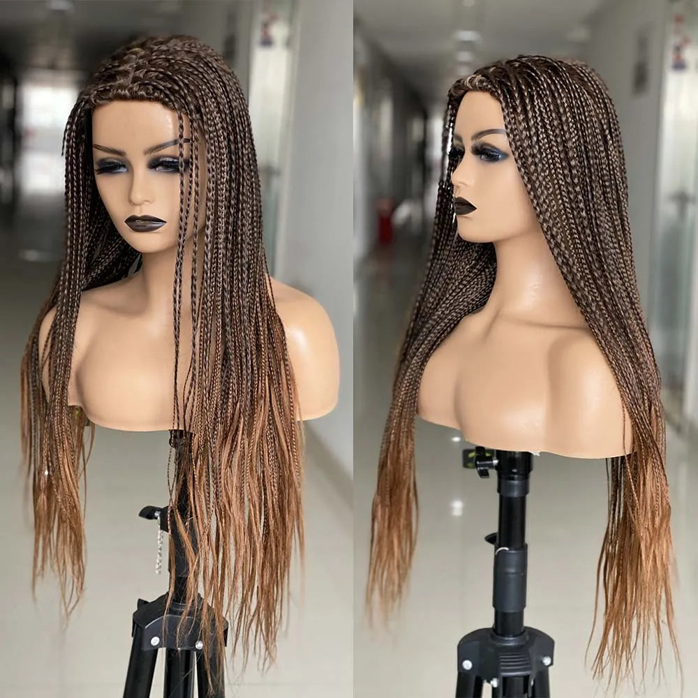 Ombre Box Braided Wig | Fake Scalp | 26"+ Long Straight Braids | Synthetic Braiding Hair | Cosplay & Daily Use Luxegan