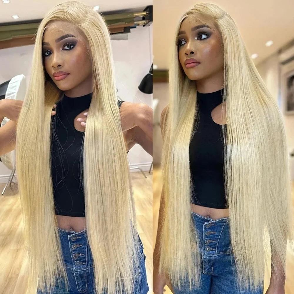 HD Transparent 613 Blonde Lace Front Wig | Bone Straight Brazilian Remy Hair | 200% Density