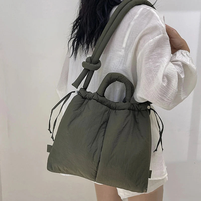 New Korean Fashion Fabric Shoulder Bag | Soft Dacron Crossbody Bag & Mini Underarm Tote Luxegan