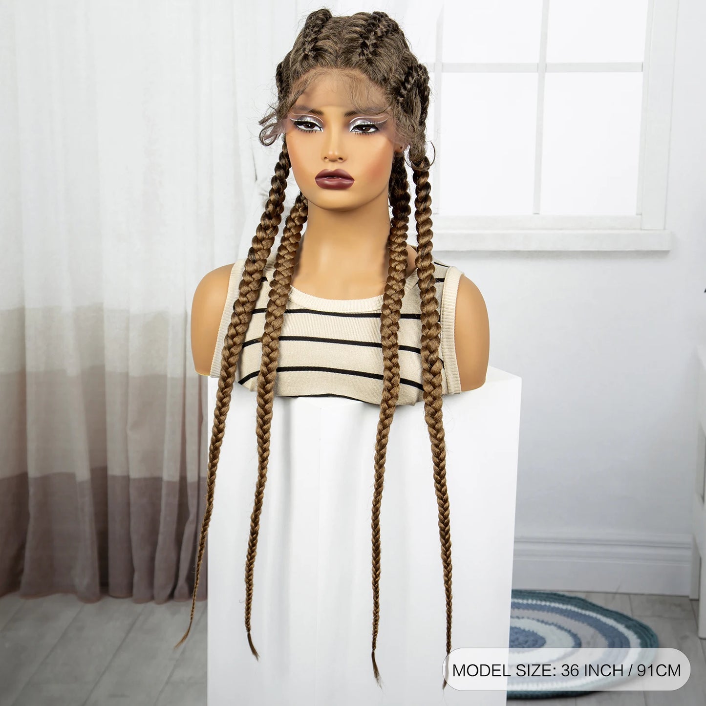 36" Natural Cornrow Braids Wig | Lace Front | Baby Hair | Long Braids Luxegan