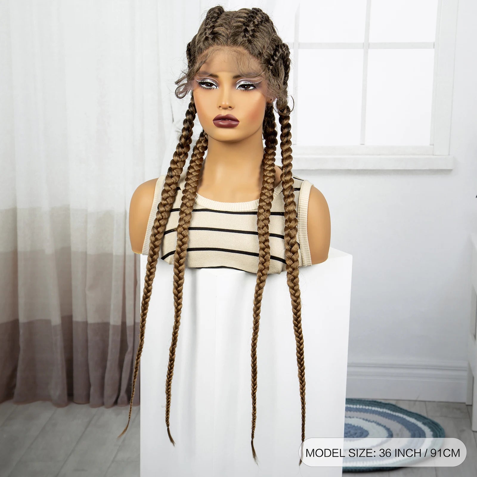 36" Natural Cornrow Braids Wig | Lace Front | Baby Hair | Long Braids Luxegan