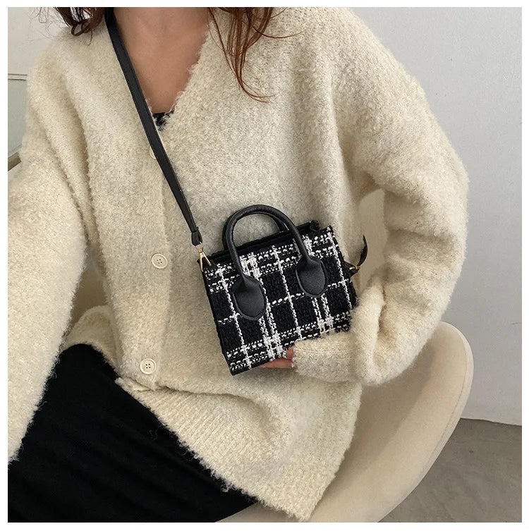 Women's Mini Handbag & Ladies Pouch | Fashion Check Pattern Shoulder Bag & Crossbody Messenger Bag (Lightweight Simple Elegant Tote) Luxegan
