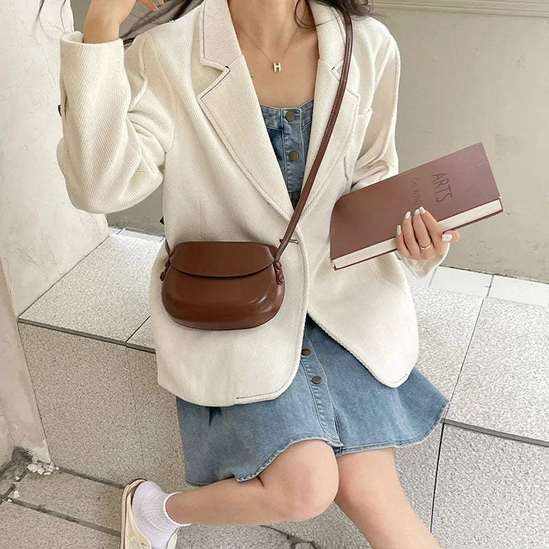 Women's Small Messenger Bag | Solid PU Leather Shiny Shoulder Bag & Saddle Purse Luxegan
