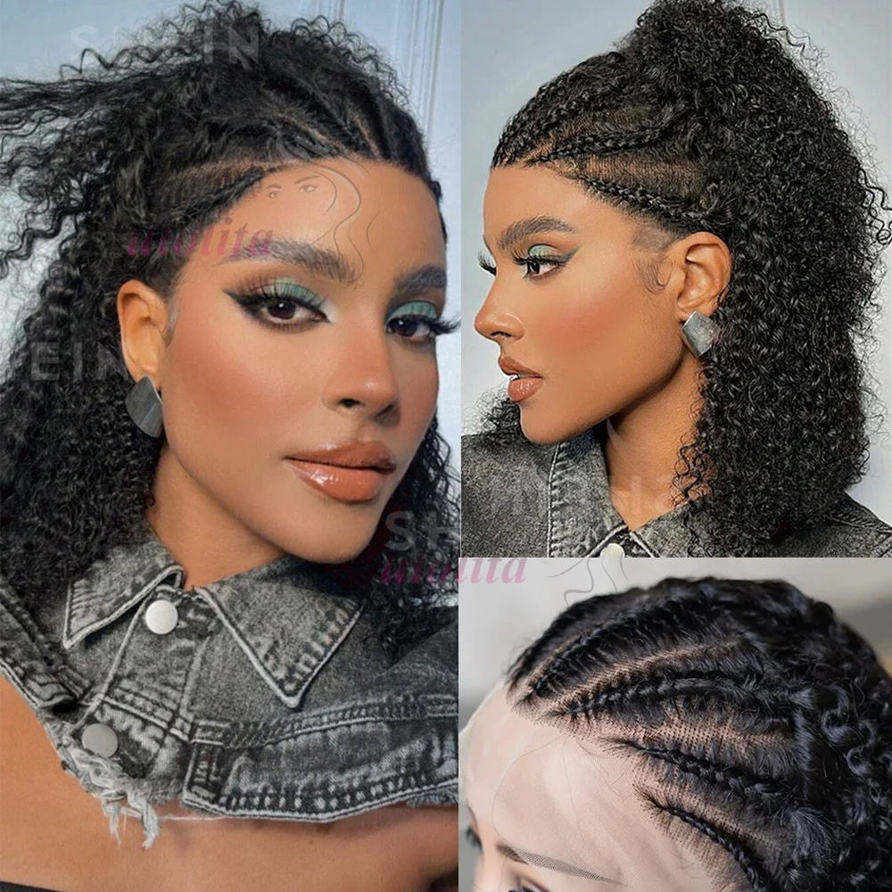 13x4 HD Lace Glue less Braided Wig | Kinky Curly Human Hair | Pre-Styled Bob Wig
