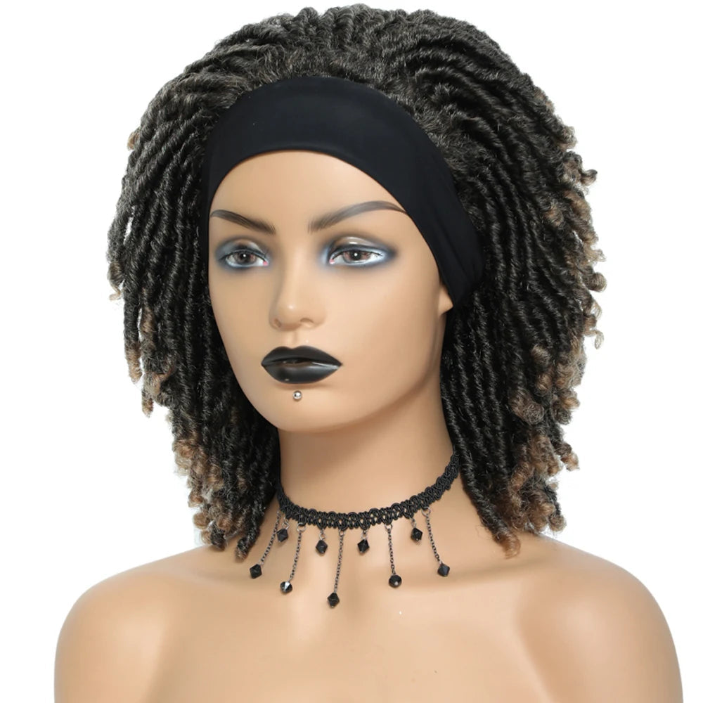 Soft Faux Locs Headband Wig - 6 Inch Ombre Dreadlock Wig for Black Women - Curly Braided Synthetic Wig with Headband - 1B, Burgundy, 27, 30, 613 Options Luxegan