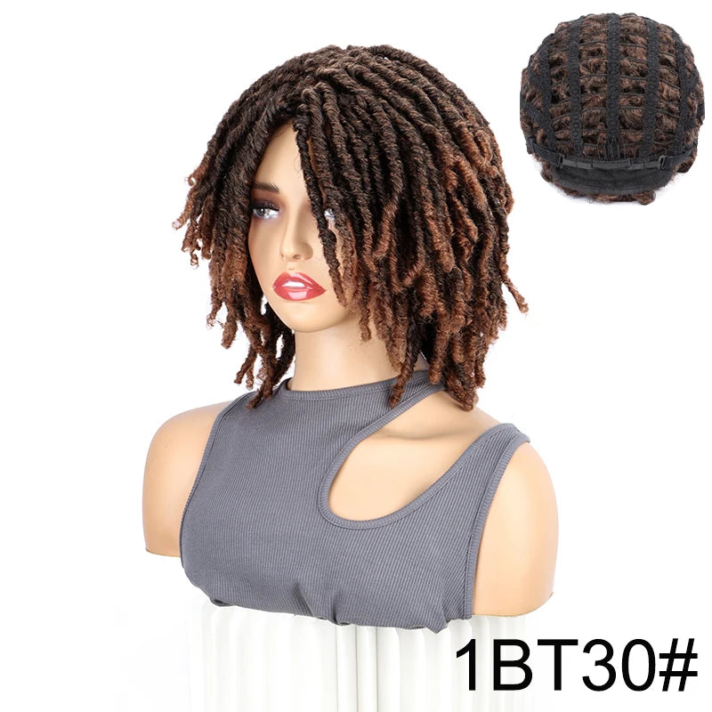6" Short Dreadlock Wig | Curly Twisted Braid | Heat Resistant Synthetic Wig | Black & Brown
