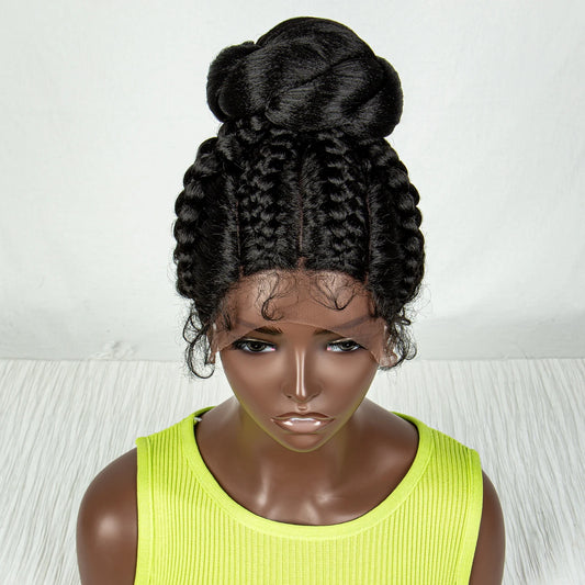 Bun Updo Knotless Box Braids Wig | Cornrow Ponytail | Lace Front | Baby Hair Luxegan