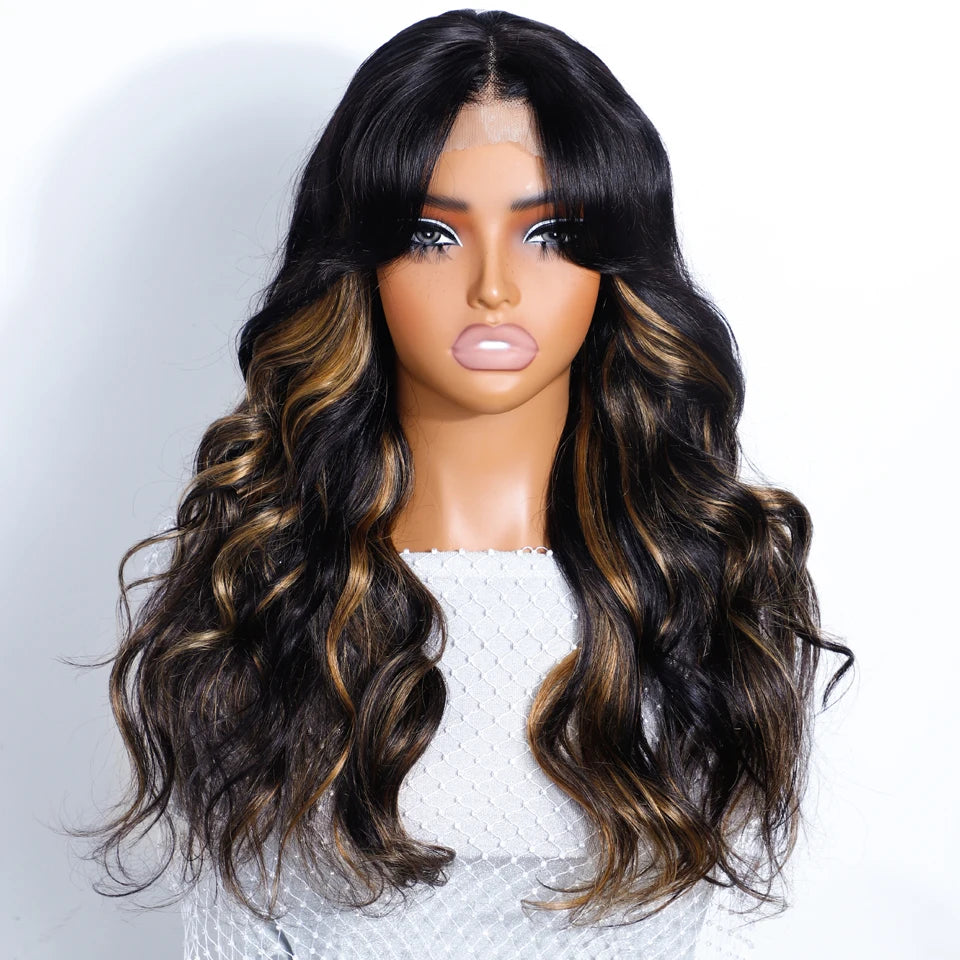 180% Density 1B/27 Ombre Highlight Body Wave Wig | 4x4 Transparent Lace Front Human Hair (Pre-Plucked) Luxegan