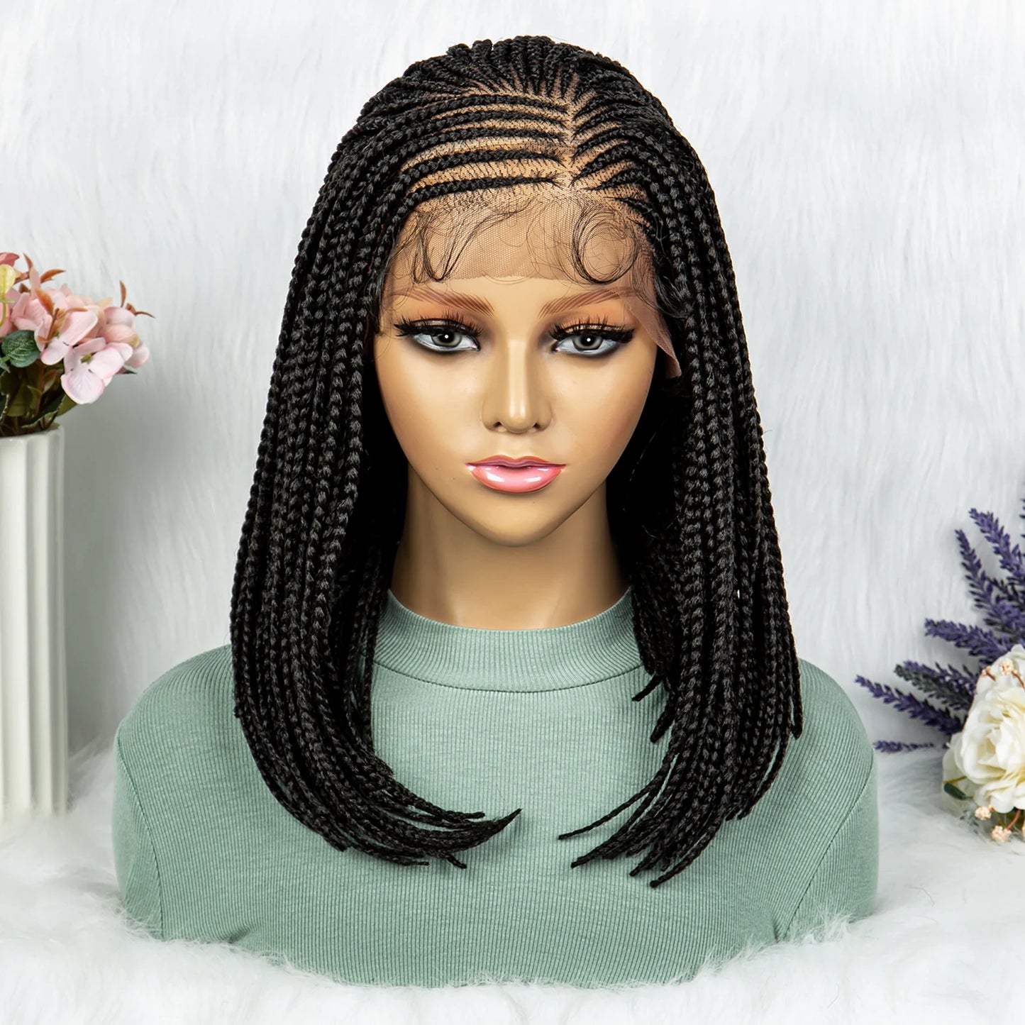 16" Short Knotless Box Braids Bob Wig | Lace Front | Afro Braided Hair Luxegan