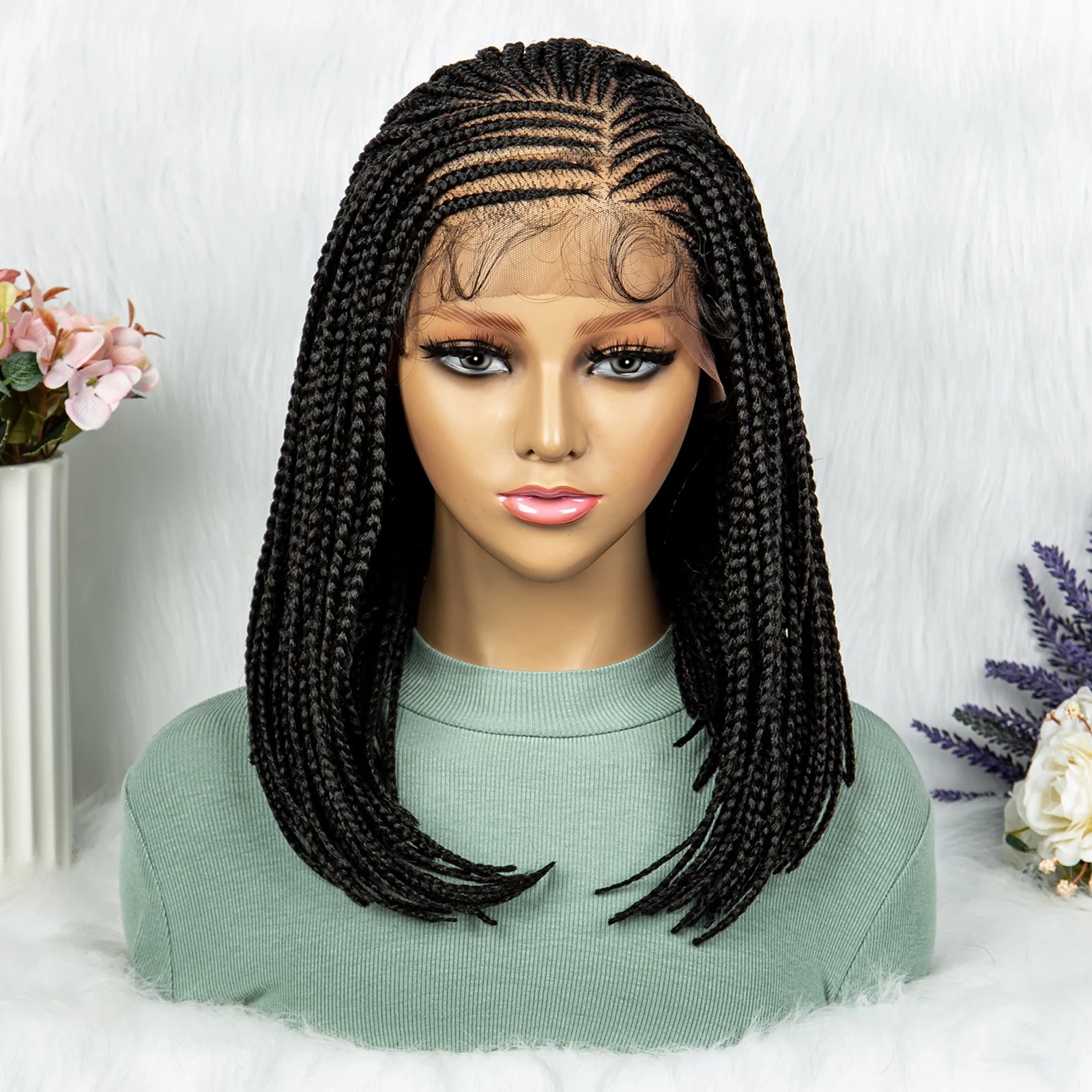 16" Short Knotless Box Braids Bob Wig | Lace Front | Afro Braided Hair Luxegan