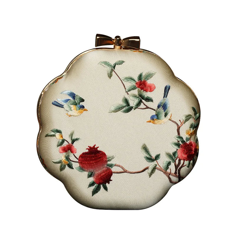 Ethnic Floral Embroidery Round Bag | Sophisticated "Cheongsam Match" Silhouette | Elegant Beaded Chain Crossbody | "Dignified" High-Performance National Style Essential for Radiant Versatile Styling Luxegan