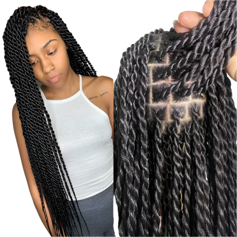 Senegalese Twist & Box Braids Wig | Lace Front | Pre-Plucked | Kanekalon Hair | Black Women