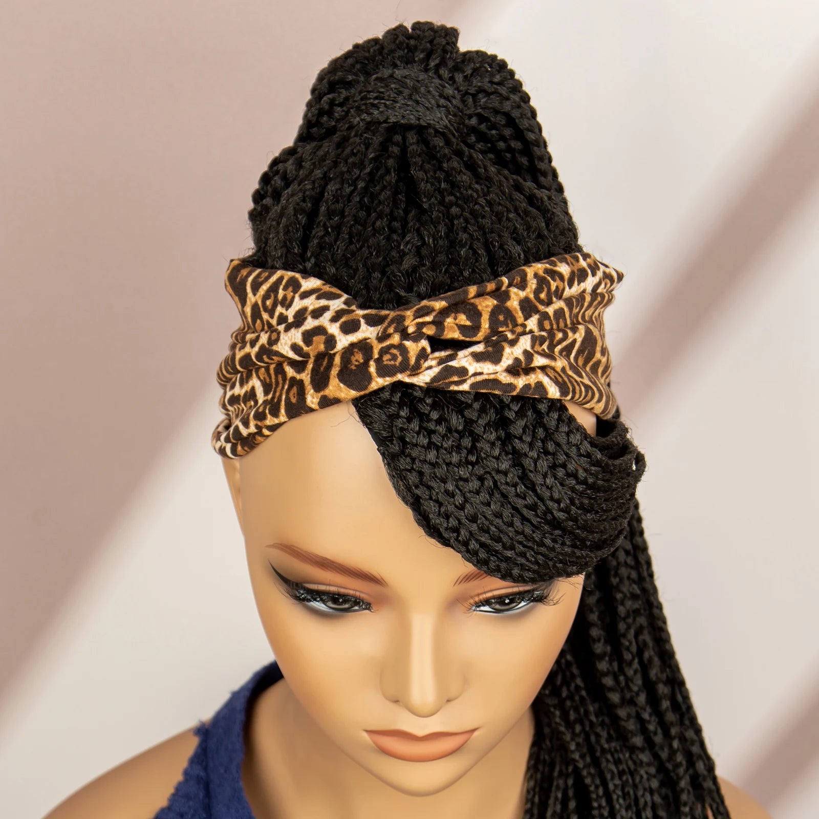 Bangs Ponytail Braided Wig with Headband | 27/613 Leopard Print Hair | Synthetic Daily Use Wig | Long Braids
