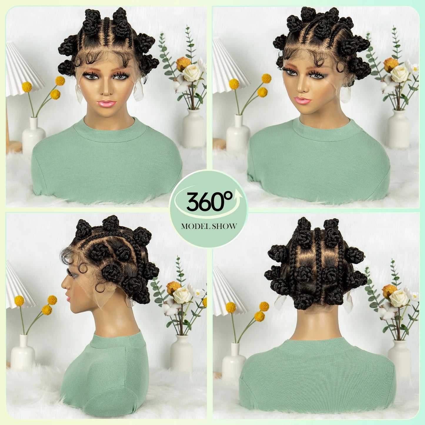 Short Bantu Knot Braided Wig | Full Lace | Synthetic Hair | Baby Hairs | Cute Braids for Black Women