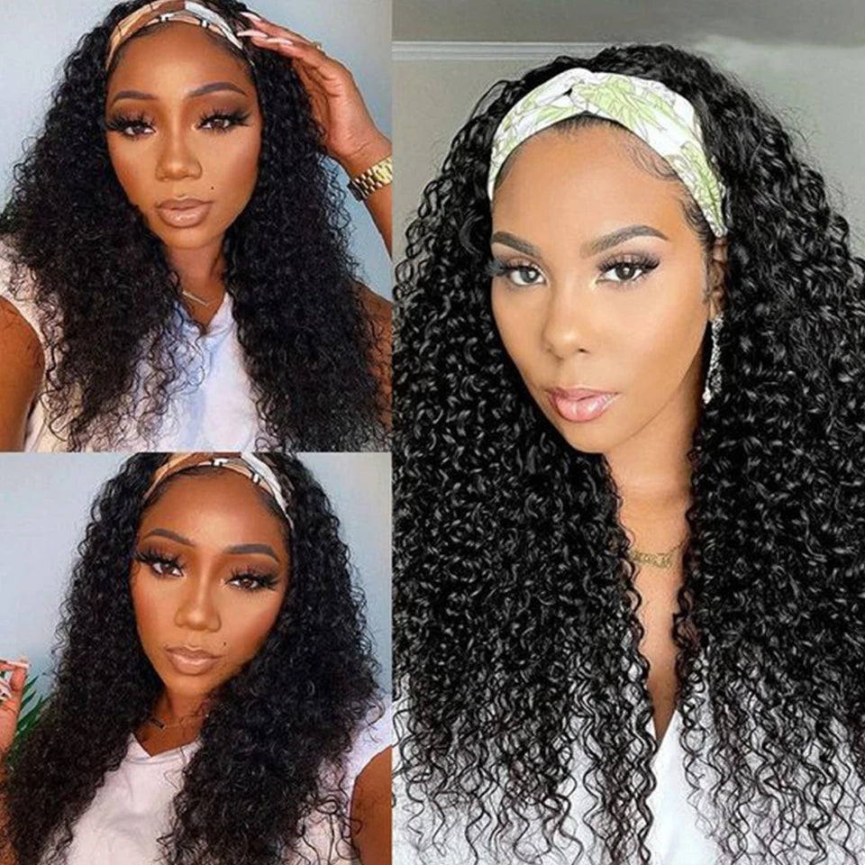 Peruvian Jerry Curly Headband Wig | 180% Density Glueless Remy Human Hair Luxegan