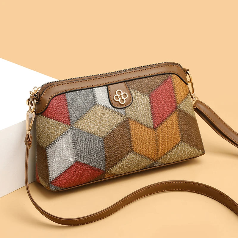 High Quality PU Lea ther Women's Small Crossbody Shoulder Bag | Luxury Handbag Lady Messenger Bag (Simple Shell Phone Satchels, Plaid Pattern) Luxegan