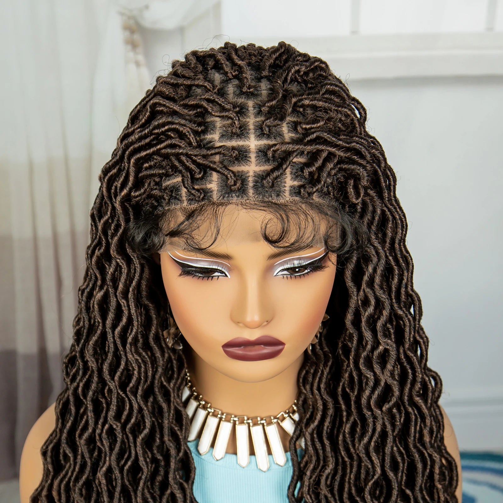 32" Water Wave Dreadlocks & Knotless Braids Wig | Lace Front | Baby Hair Luxegan
