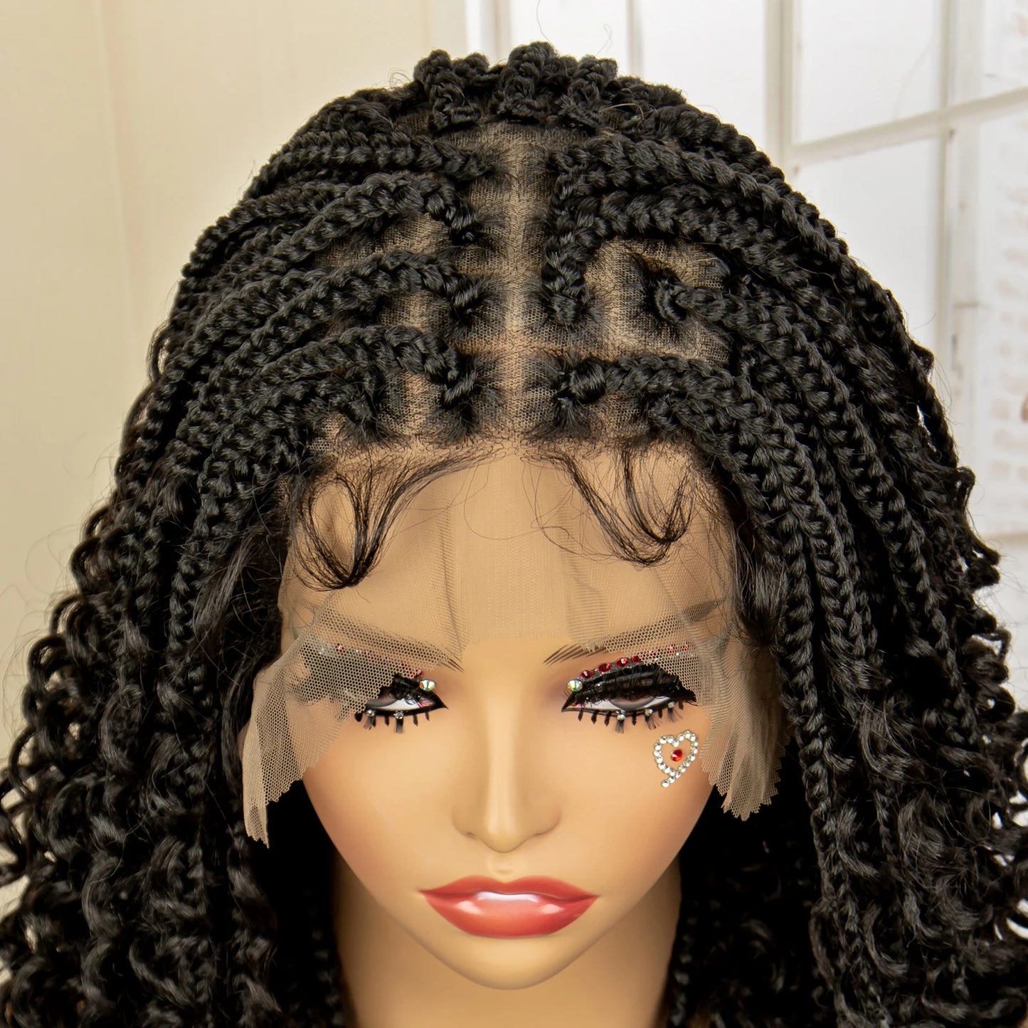 Curly Braided Wig | Boho Box Braids | Full Lace Wig | Knotless Braids | Brown Wig | Synthetic Hair | Black Women