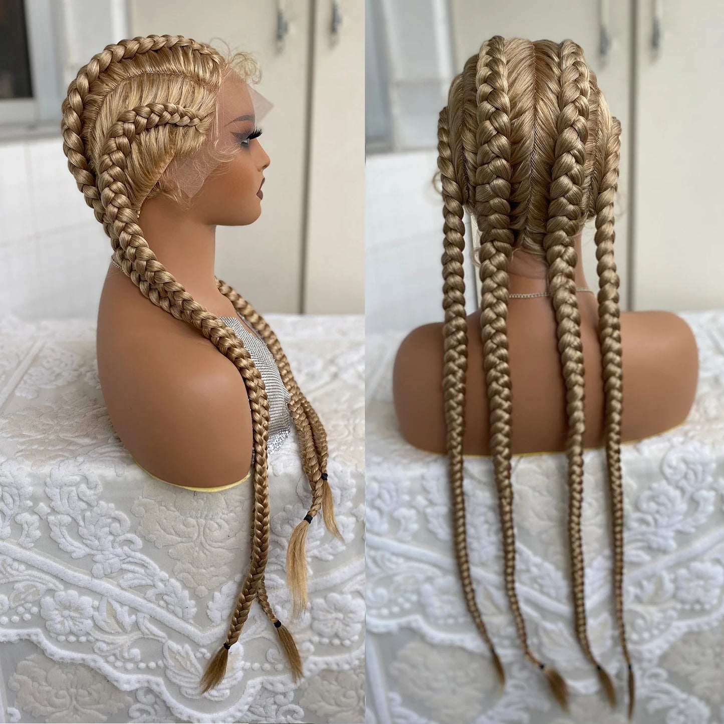 32 Inch Senegalese Twist Lace Front Wig | 4 Twist Cornrow | With Baby Hair | Synthetic Crochet Braids